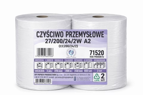 CZYŚCIWO PRZEMYSŁOWE 2W 200m 24 cm - 2 rolki - perforowane - bardzo chłonne