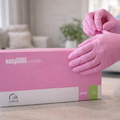 EasyCARE Rękawice nitrylowe easyCARE pink L - bezpudrowe, diagnostyczne, jednorazowe