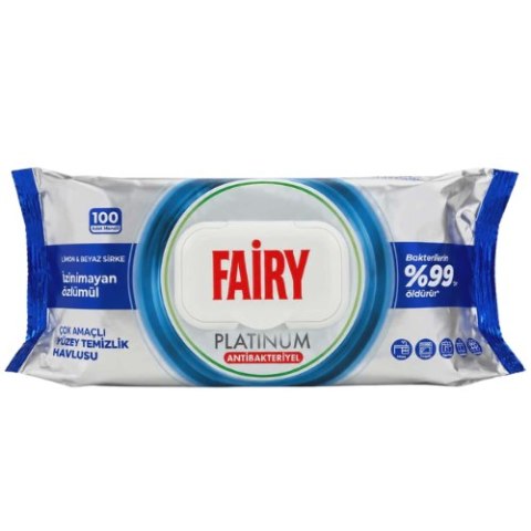 FAIRY Platinum Antybakteryjne Chusteczki Czyszczące 100 szt Cytryna i Biały Ocet