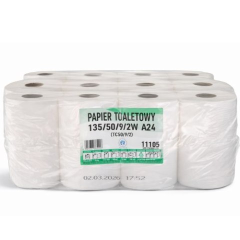 Papier toaletowy 2-warstwowy A24 - 24 rolki, biały, wydajny papier WC