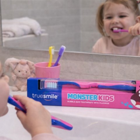 Truesmile Szczoteczka i pasta do zębów dla dzieci Truesmile Monster Kids - zestaw, smak gumy balonowej