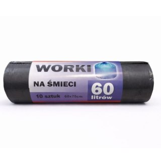 Worki na śmieci 60L - 10 szt., mocne, wytrzymałe, 60x75 cm