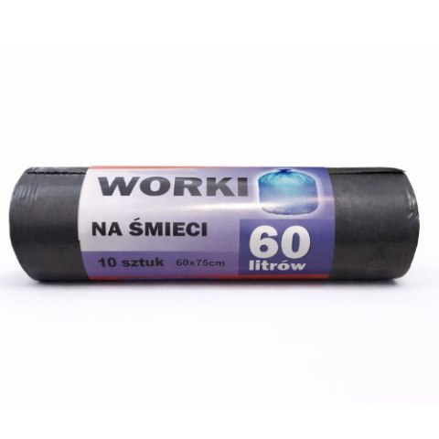 Worki na śmieci 60L - 10 szt., mocne, wytrzymałe, 60x75 cm