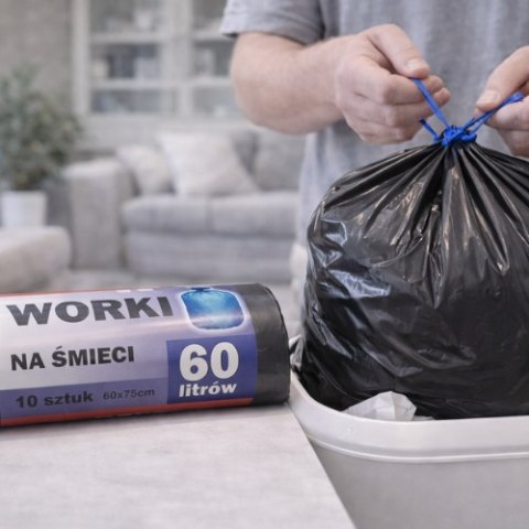Worki na śmieci 60L - 10 szt., mocne, wytrzymałe, 60x75 cm