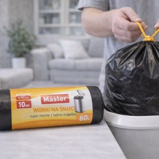 Worki na śmieci Master 60L - 10 szt., mocne, z taśmą ściągającą