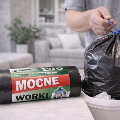 Worki na śmieci mocne 120L - 7 szt., wytrzymałe, duże worki na odpady