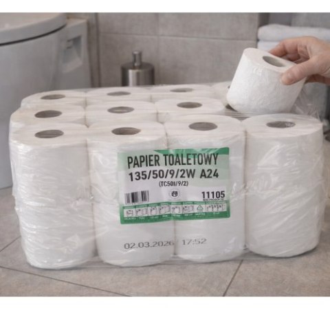 Papier toaletowy 2-warstwowy A24 - 24 rolki, biały, wydajny papier WC