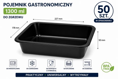 Pojemnik Obiadowy PP Czarny 1-kom 50szt