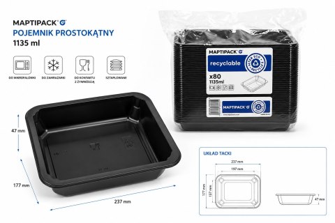 Pojemnik Obiadowy PP Czarny 1135ml MAPTIPACK 80szt