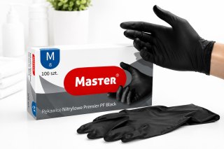Rękawice Nitrylowe Czarne Master Premier PF Black M 100 szt Bezpudrowe Nitryl