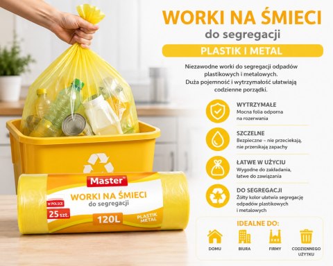 Worki Na Śmieci Do Segregacji Plastik Metal 35L 15 Szt Master Żółte