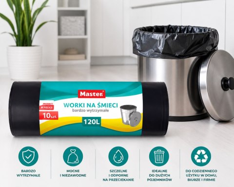 Worki Na Śmieci Master 120L 10 Szt Bardzo Wytrzymałe Czarne