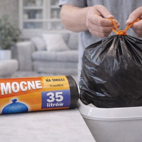 Worki na śmieci mocne 35L – 15 szt., wytrzymałe, 50x60 cm