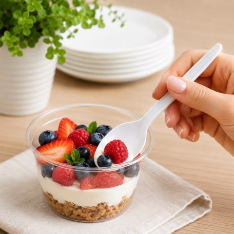 Łyżeczka Wielorazowa LUX Biała 100 szt. Mocna Gruba 2,1 g Do Cateringu