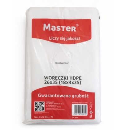 Woreczki foliowe HDPE 26x35 cm Master - zrywki, mocne, do żywności