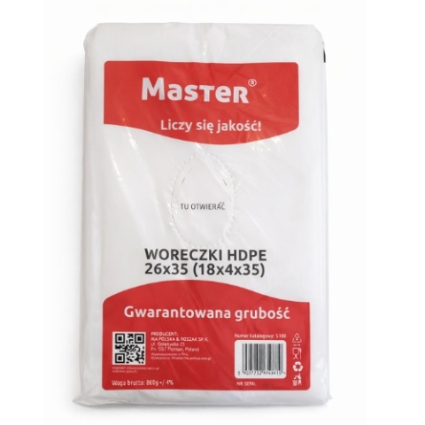 Woreczki foliowe HDPE 26x35 cm Master – zrywki, mocne, do żywności