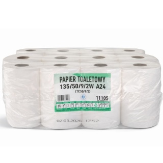 Papier toaletowy 2-warstwowy A24 - 24 rolki, biały, wydajny papier WC