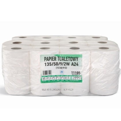 Papier toaletowy 2-warstwowy A24 - 24 rolki, biały, wydajny papier WC
