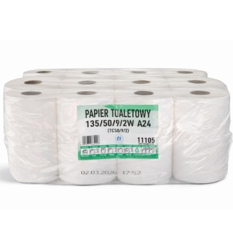 Papier toaletowy 2-warstwowy A24 - 24 rolki, biały, wydajny papier WC
