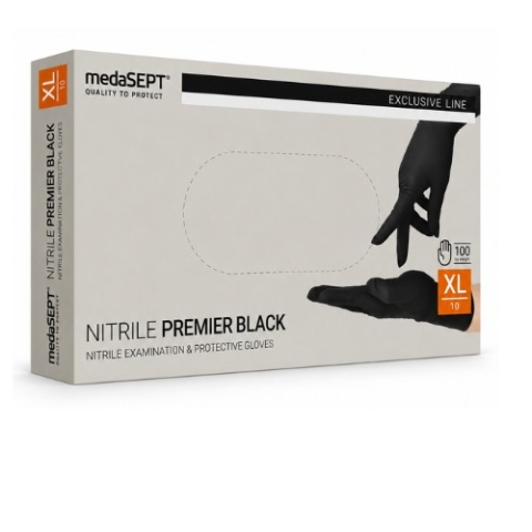 Rękawice Nitrylowe MedaSEPT Nitrile Premier Black XL 100 szt Czarne Bezpudrowe