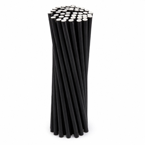 Słomki Papierowe Czarne 8x195mm 100szt BIO Ekologiczne